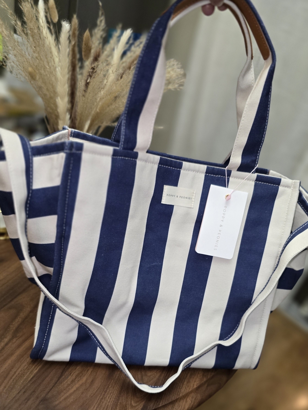 Poppy And Peonies Seaside Coastal Striped Canvas Beach Bag Navy & Cream - BNWT